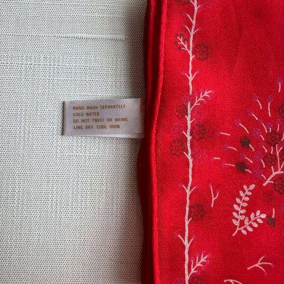 Vintage Red Floral Water Repellent Acetate Scarf 42" X 10" For Neck or Headwear - Picture 7 of 7